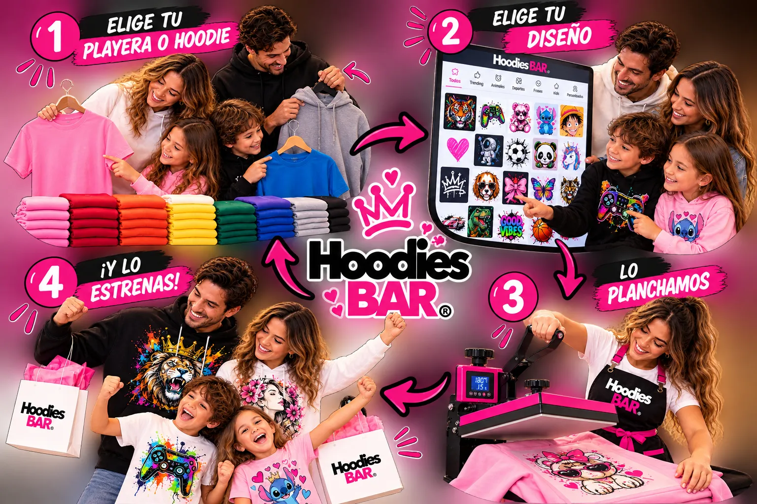 Los cuatro pasos de Hoodies BAR: elige, diseño, plancha y estrena
